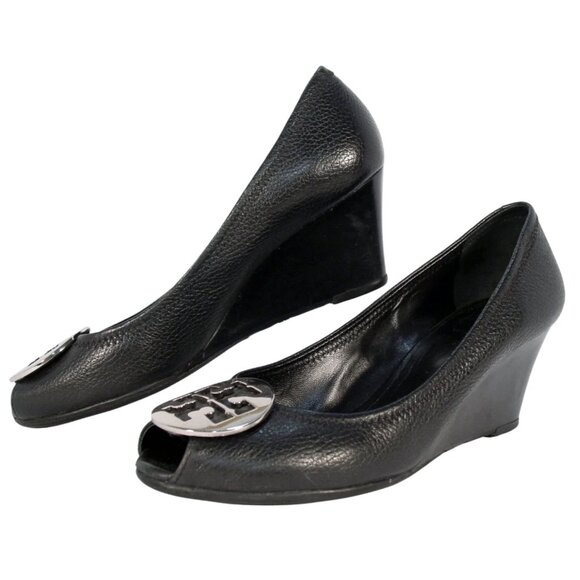 TORY BURCH Sally 2 $250 Peep Toe Wedge Heels 10 - Picture 2 of 9